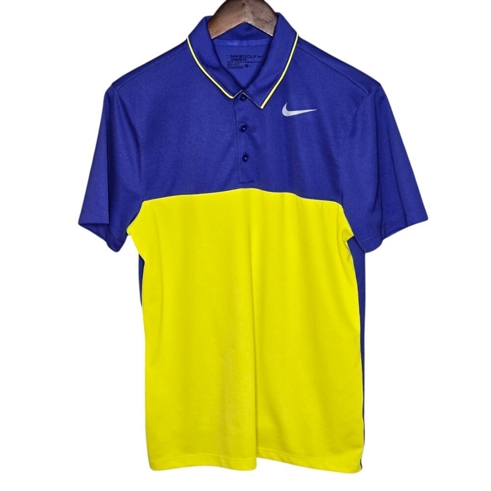 Nike Golf Dri-FIT Polo Shirt Athletic Fit Performance Blue Yellow Size S